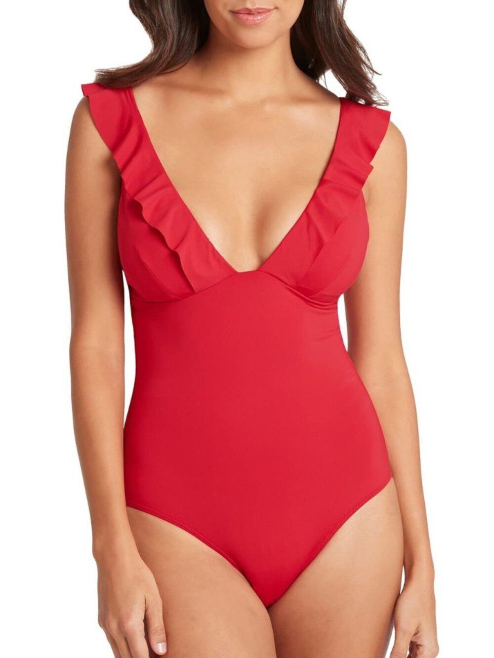 🆕SEA LEVEL Frill One Piece Swimsuit Red 12
